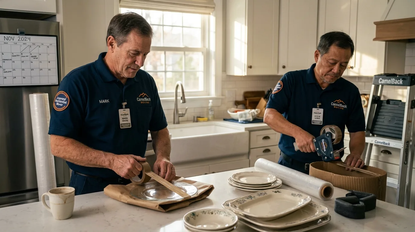 Professional crew packing kitchen dishware in Montgomery Village, MD