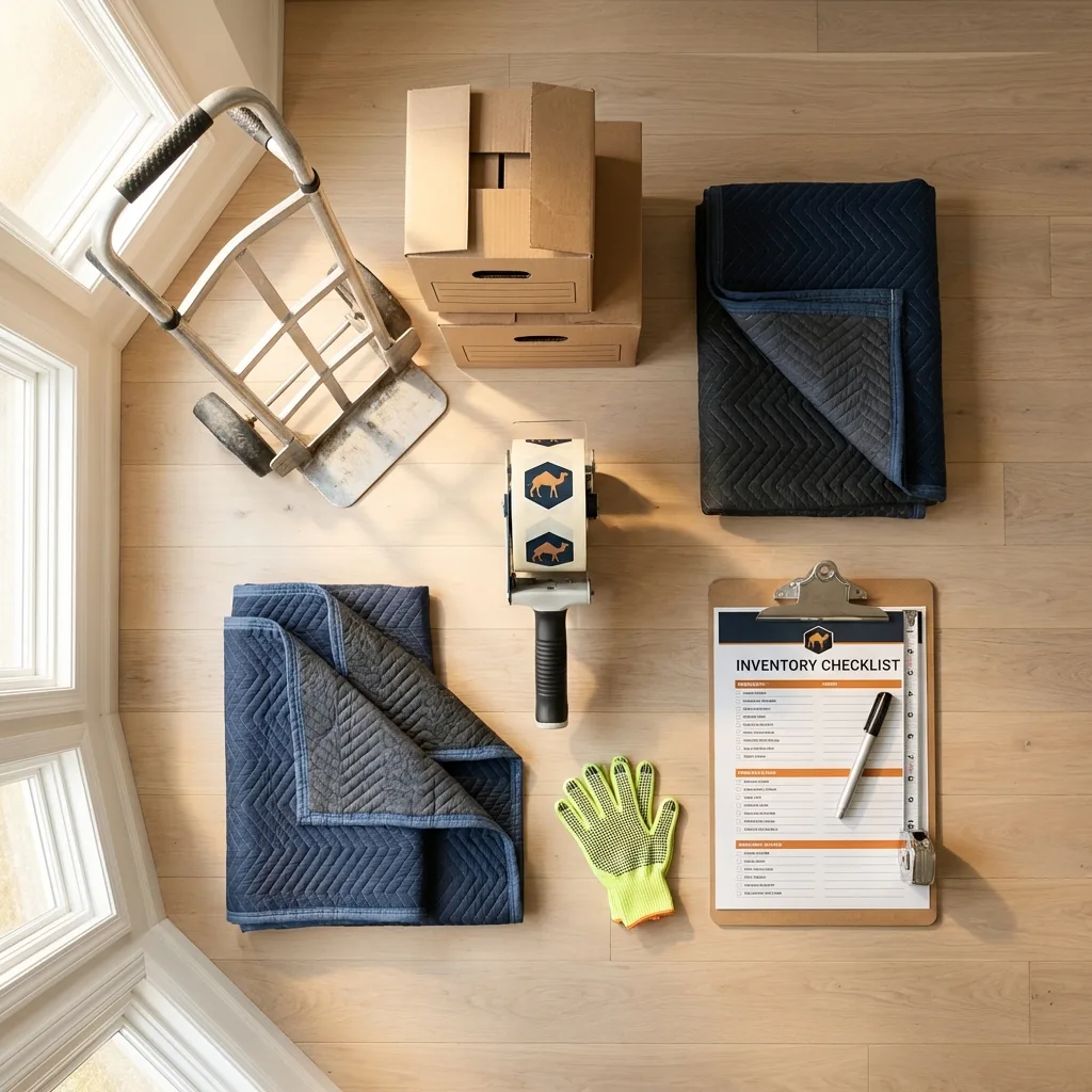 Professional moving supplies and packing materials layout for Montgomery Village residential relocations